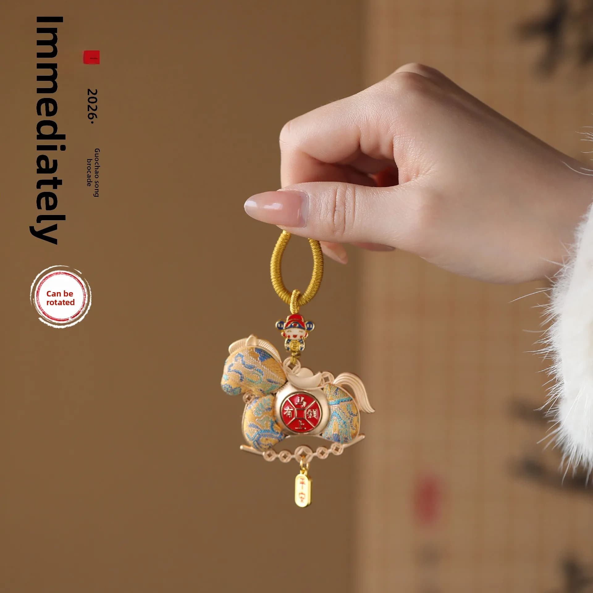 Cz "money's coming soon" charm - antique style handmade keychain with rotating pony pendant