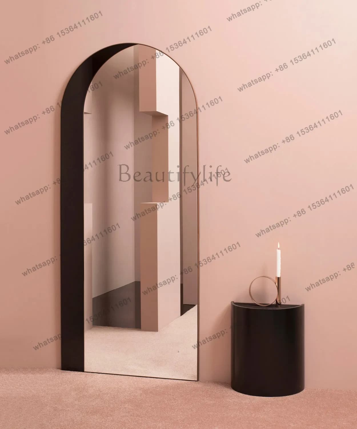 Modern minimalist arched frame floor mirror wall-mounted home living room bedroom decorative mirror
