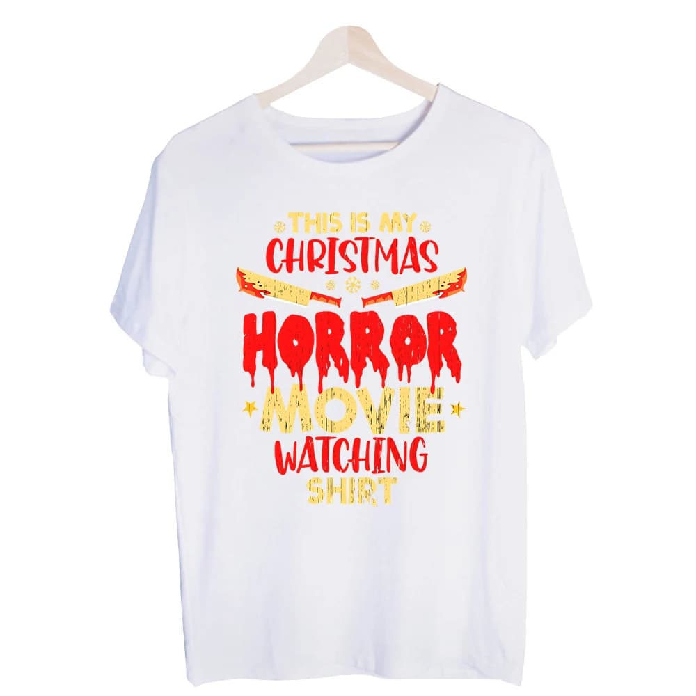 Men's Christmas Horror Typography Graphic Tee, Short Sleeve Crew Neck T-Shirt for Holiday Casual Wear