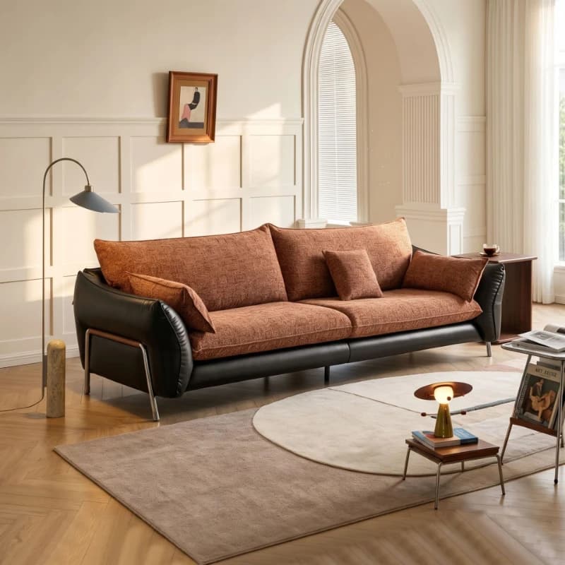 Medieval style removable and washable fabric, snow light luxury leather cloth combined with straight row sofa