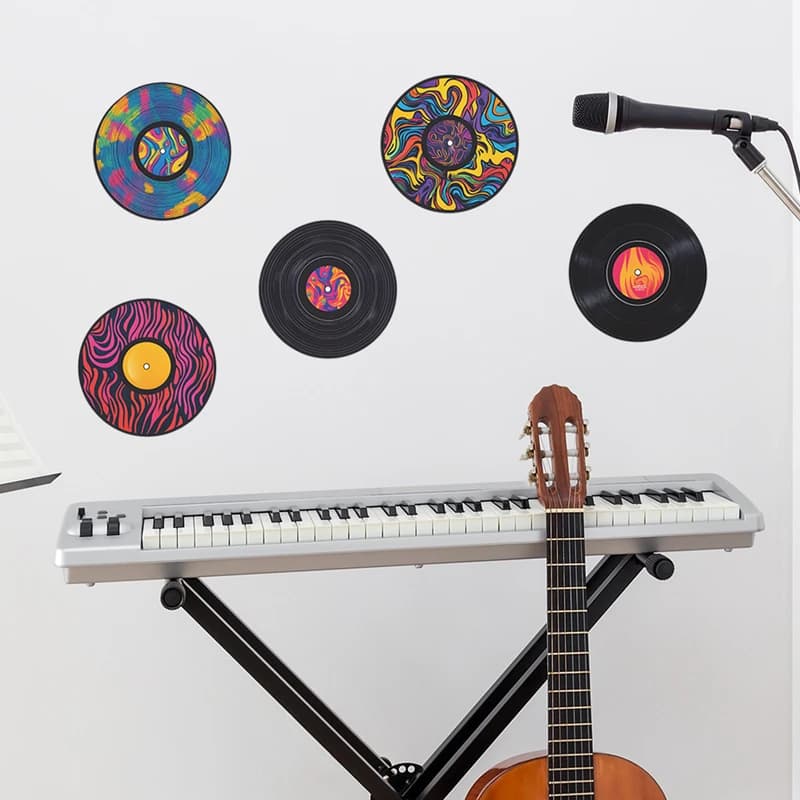 So Cool Colorful CD Personalized Walls Art Musical Record PVC Mural Stickers Kids Room Music Zone for Home Decoration Removable