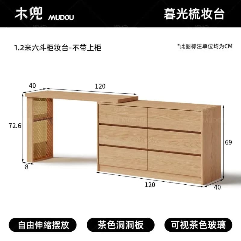 Solid Wood Dresser Integrated Master Bedroom Dresser Log Wind Desk Makeup Bedside Cabinetl16