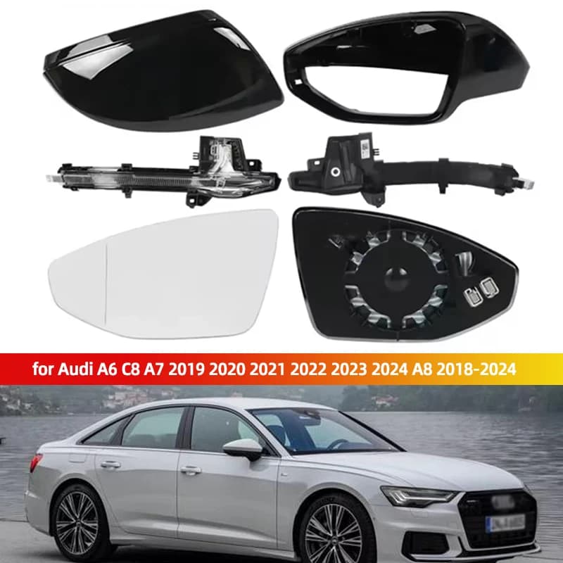 For Audi A6 C8 A7 2019 2020 2021 2022 2023 2024 A8 2018-2024 Car Rear Heated Mirror Glass Cover Turn Signal Light Bottom