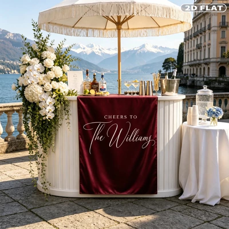 1pc 2D FLAT Custom Family Name Satin Wedding Bar Sign, Satin Burgundy Wedding Bar Sign, Elegant Bar Sign, Quiet Wedding Decor