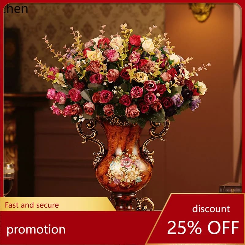 HXL Resin Flower Vase Artificial Flower Arranger Living Room Office Entryway Decorative Ornament