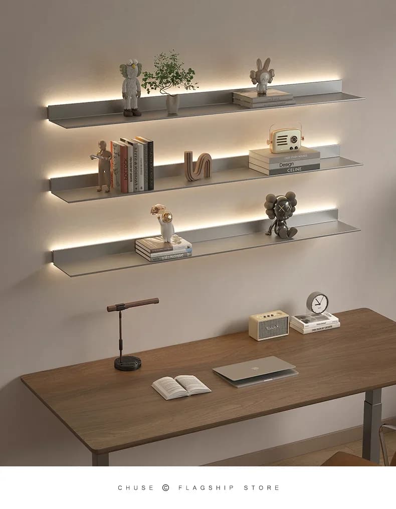 ‌LED Aluminum Shelf - Illuminated Display Rack, Floating Shelf for Trophy/Photo Showcase, Wall Mounted Organizer