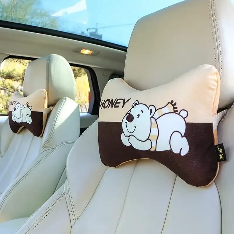 2pcs Cartoon Headrest Pillow Cute Headrest Plush Cartoon Animal Car Lumbar Support Pillow Creative Car Neck Pillow Accessories