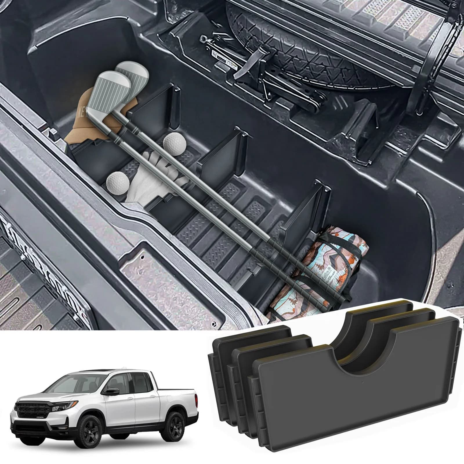 HGWEI Cargo Trunk Divider for 2017-2025 Honda Ridgeline Accessories Trunk In-Bed Dividers Truck Rear Storage Box Organizer Tray