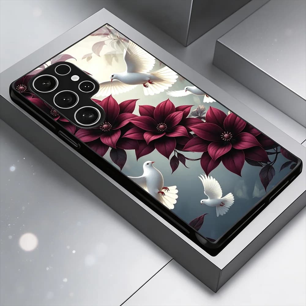 Peace Dove World Peace Black Tempered Glass TPU phone case for Samsung Galaxy S26/S25/S24/S23/S22/S21 FE Ultra Plus Shockproof