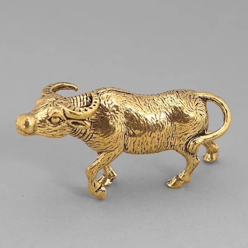 Solid Brass Ox , Three-Dimensional Copper Ox Desktop Ornament, Twelve Zodiac Ox Figurine, Decorative Tea Pet, Ant