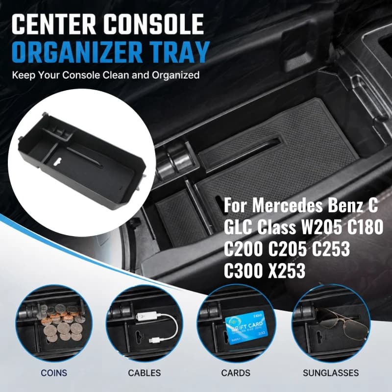 For Mercedes Benz C GLC Class W205 C180 C200 C205 C253 C300 X253 Car Armrest Storage Box Organizer Holder Tray Car Accessories