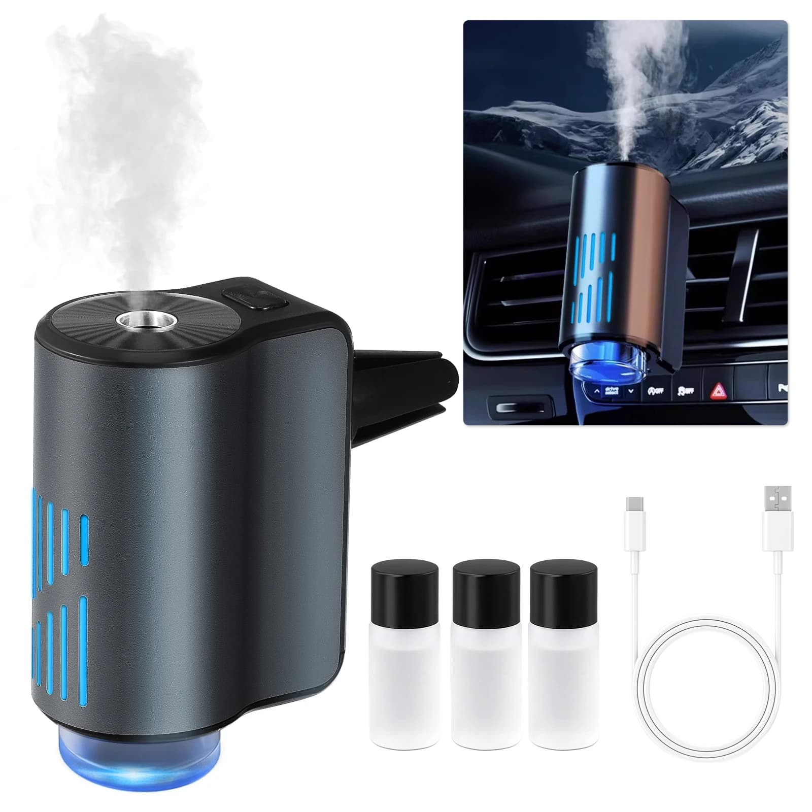 Car Air Freshener Electric Auto Aroma Diffuser Car Air Vent Essential Oil Mist Humidifier Fragrance Diffuser Aromatherapy