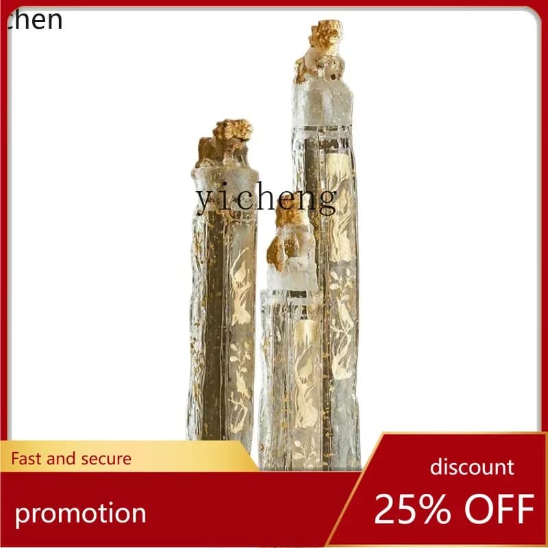 ZML transparent tethered horse column sculpture resin lion town house lucky hall entrance decoration ornament