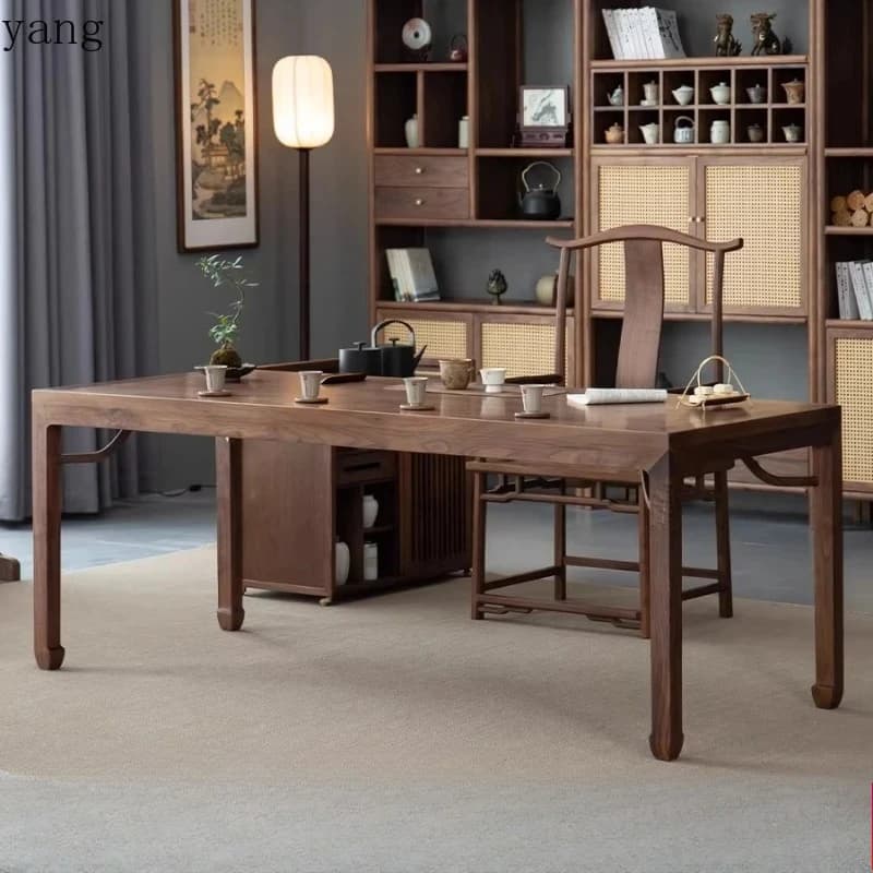 LH  desk integrated dual-purpose household tea table all solid wood tea table and chair combination
