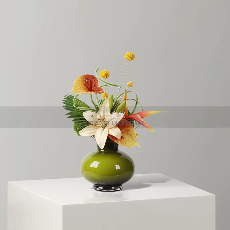 DSA medieval green glass vase flower arrangement model room living room coffee table bedside table flower ornament