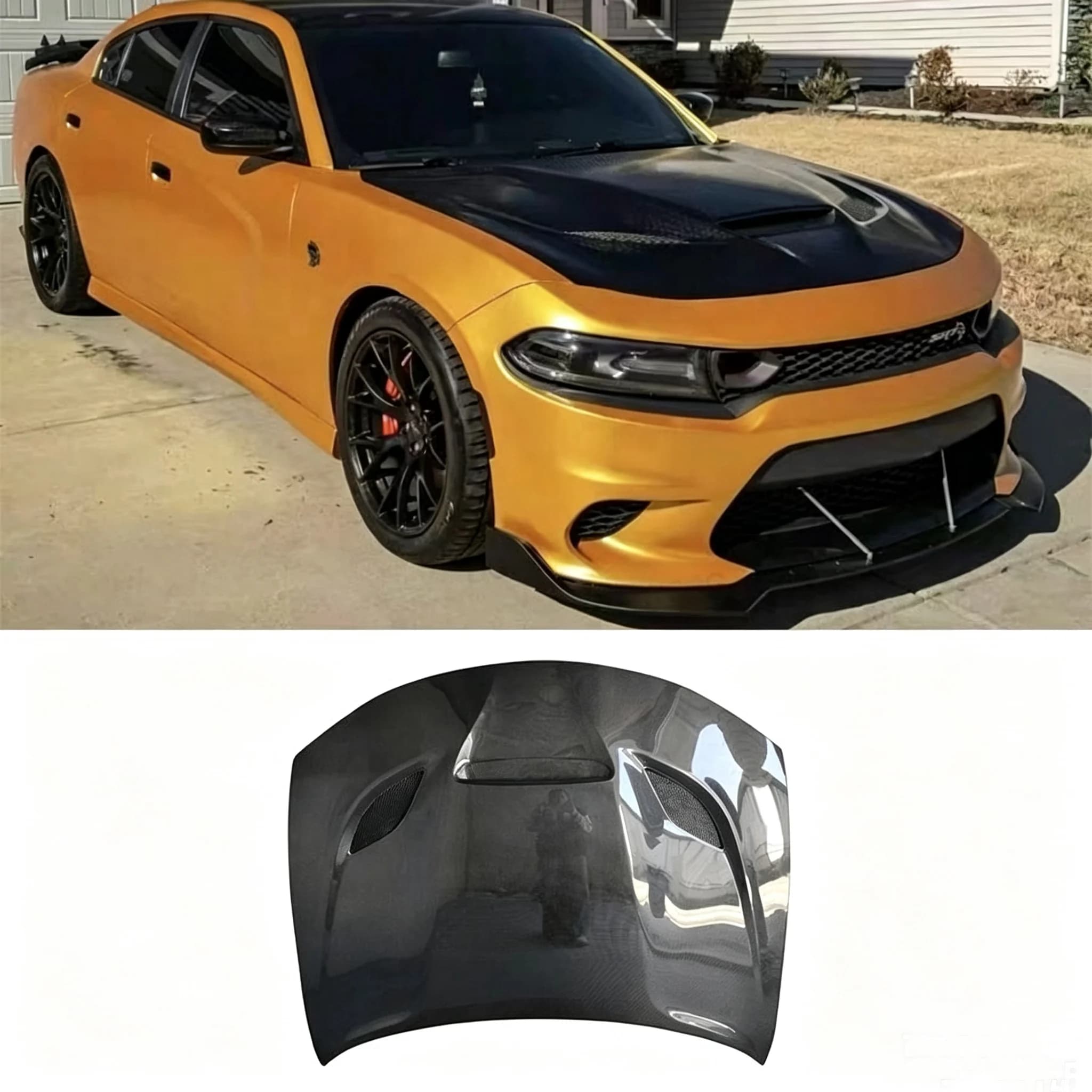 Srt Style Carbon Fiber Hood for Dodge Charger 2015-2023 Front Hood Bonnet Vented Engine Cover Car Exterior Bodykit
