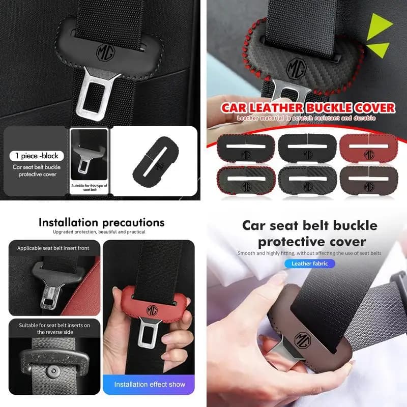 PU Leather Seat Belt Buckle Cover Anti Scratch Protector For MG ZS HS MG4 MG5 Mulan GT, Wear Resistant Car Interior Auto Accesso