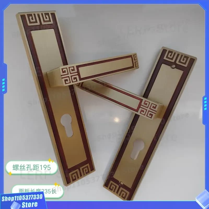 Silent Magnetic Door Lock Large Size Gold Pure Copper Handle for Villa Bedroom Solid Wood Door New Chinese Style Brass