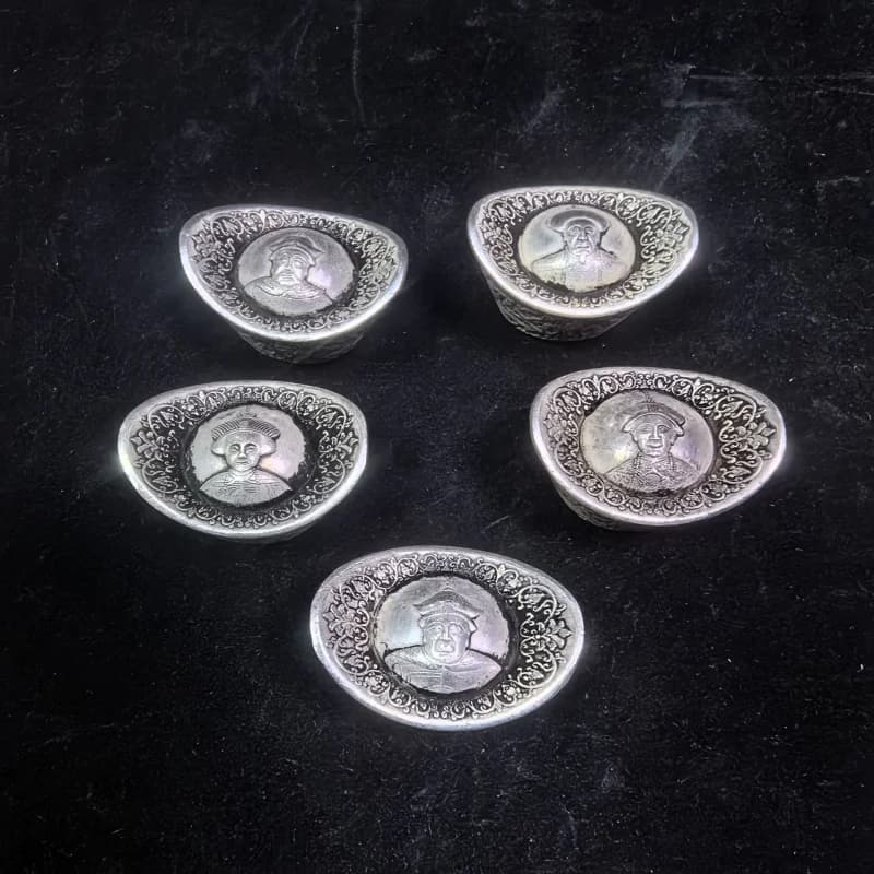 Miscellaneous Antique Graded Gold Ingot Qing Dynasty Five Brothers Double Dragon Ingot Pure Copper Silver Plated Ingot Craft Ant