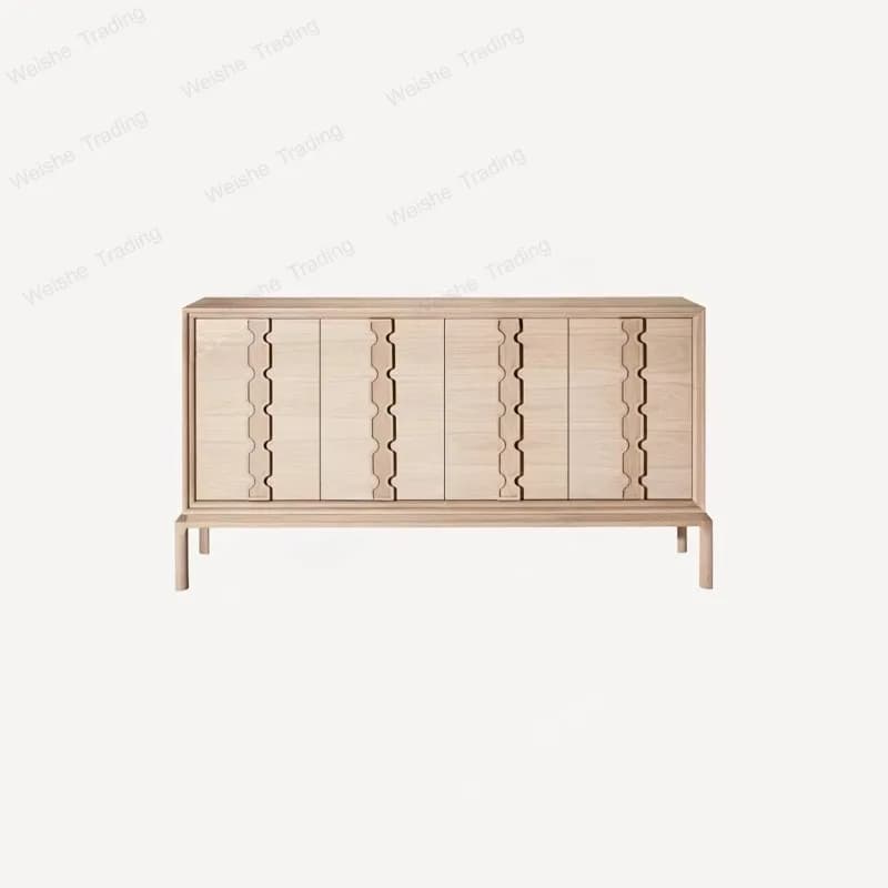 French solid wood carving flower dining side cabinet, living room storage American retro cream style entrance cabinet
