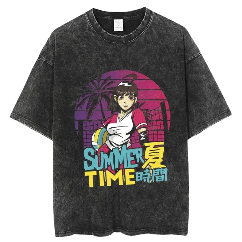 Summer Time Rendering Wholesale Hip hop Streetwear Anime Cartoon Washed Tee Shirts Men Harajuku Casual Short Sleeve Tshirt