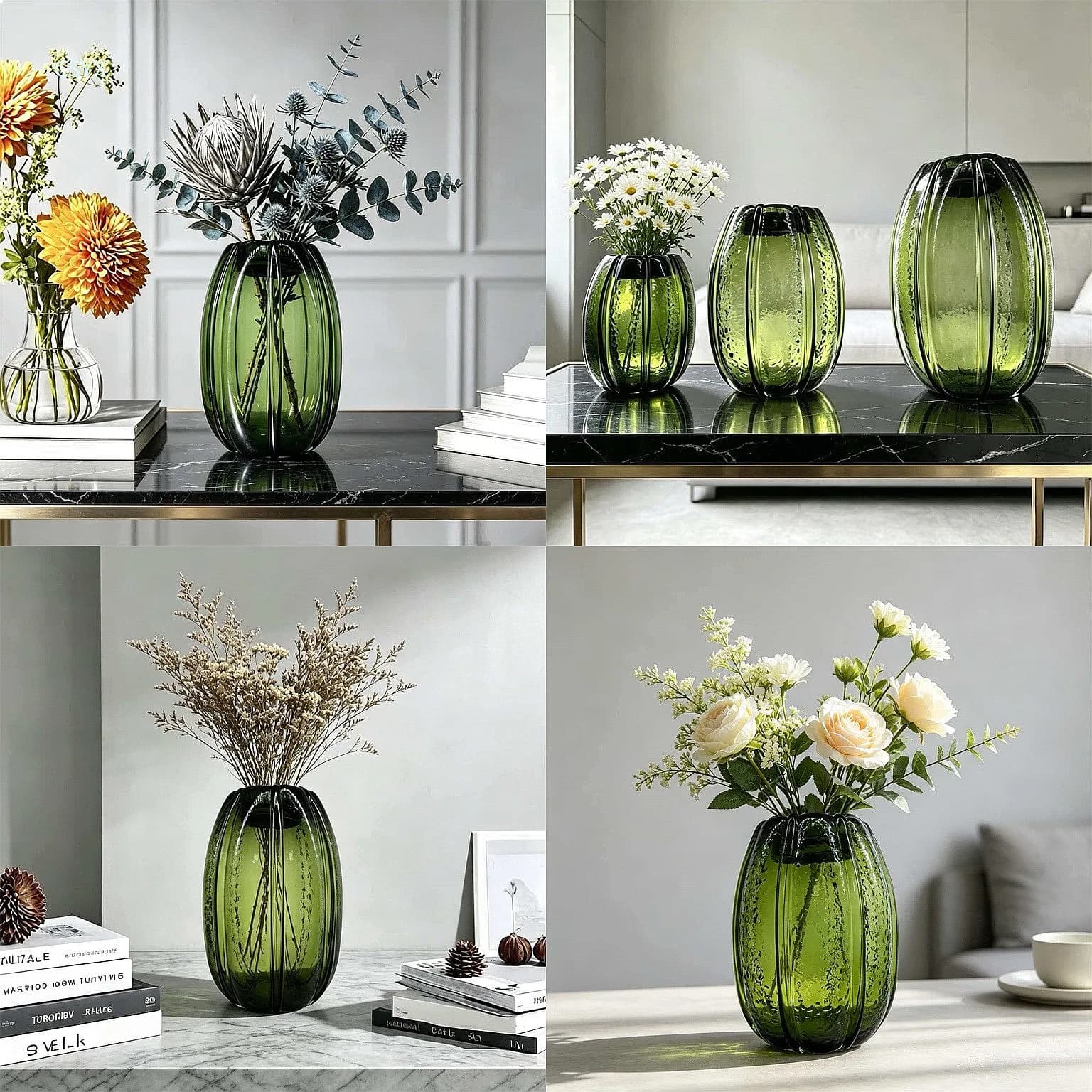 Lifelike Hydrangea Thick Glass Vase Home Living Room TV Cabinet Decorative Flower Vessel