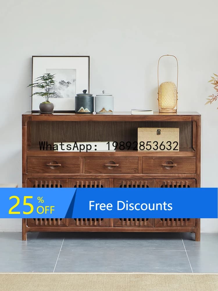 YFY New Chinese Style Black Walnut Solid Wood  Display Cabinet Multi-Functional Combination Cabinet Wall-Mounted Multi-Layer