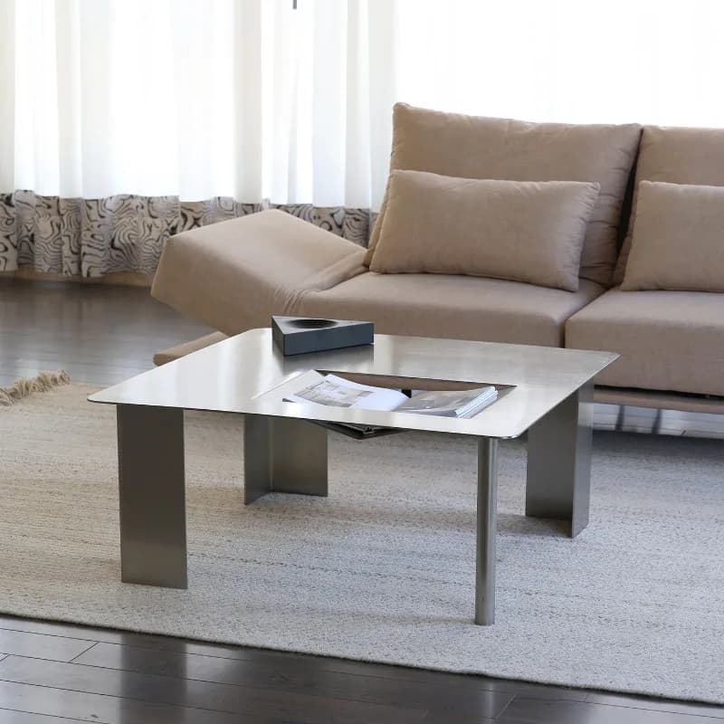 Coffee table, medieval living room metal square side table Bauhaus style stainless steel hollow coffee table