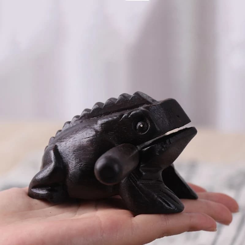Thailand Hand-carved Black Frog Feng Shui Lucky Crafts  Home Office Decor Toad Wooden Ornaments Lucky Frog Musical Instrument