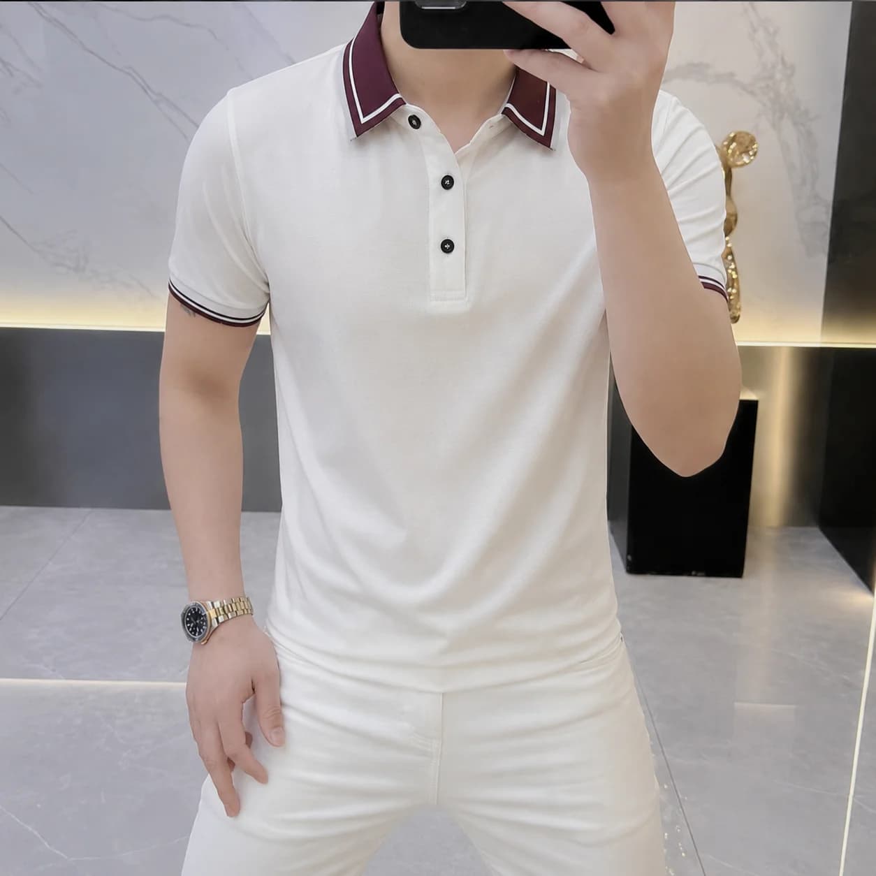 2026 Summer Men's Color-Contrast Collar Short-Sleeved Polo Shirt for Business and Casual Wear - Lightweight, Stylish, Versatile