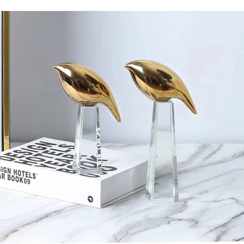 Golden Bird Ceramic Decorations Desktop Decoration Glass Base Ornaments Living Room Home Crafts