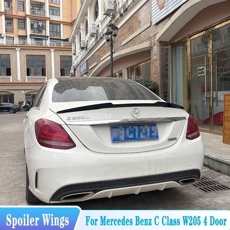 For 2014-2021 Mercedes Benz C Class W205 C63 C43 AMG 4Door Sedan Rear Trunk Lip Spoiler ABS Material Tuning Body Kit Accessories