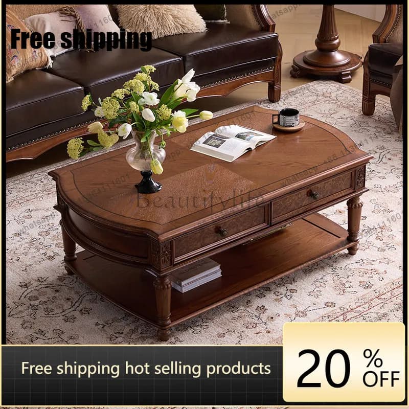 LD American retro solid wood coffee table small apartment living room household rectangular tea table