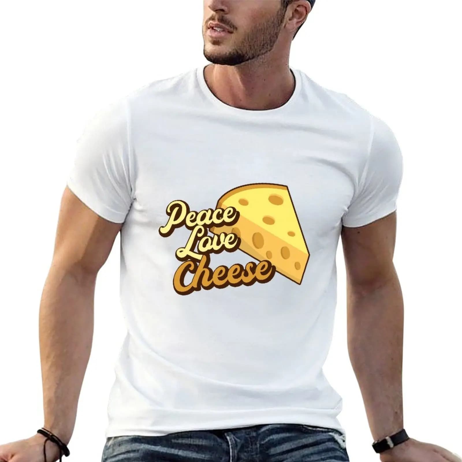 Peace Love Cheese. T-Shirt quick-drying funny gifts mens workout shirts