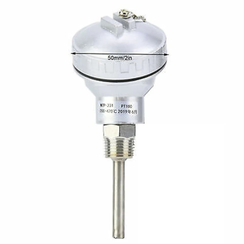 RTD PT100 Temperature Sensor Probe 50mm-400mm 1/2" NPT Thread Thermocouple Terminal Head Protective Tube -200~420°C Sensors