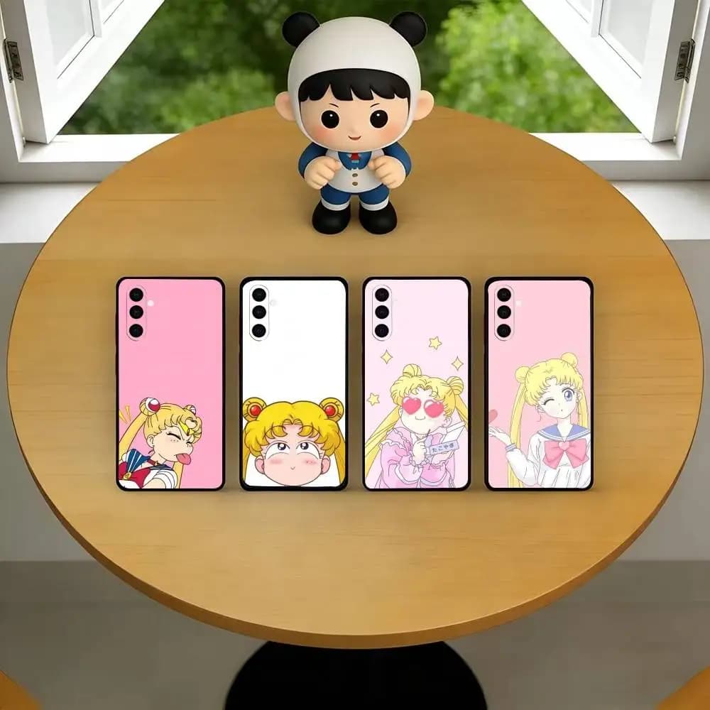 Cartoon S-Sailor M-Moons Phone Case For Samsung Galaxy A73,A72,A71,A70,A53,A52,A51,Soft Silicone Black Cover