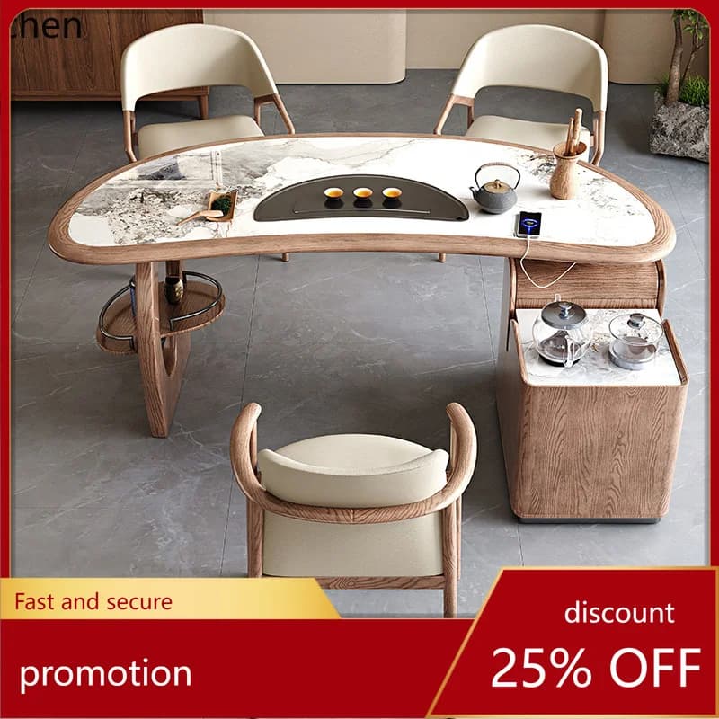 HXL new Chinese-style home balcony solid wood curved rock slab tea table and chair combination modern and simple