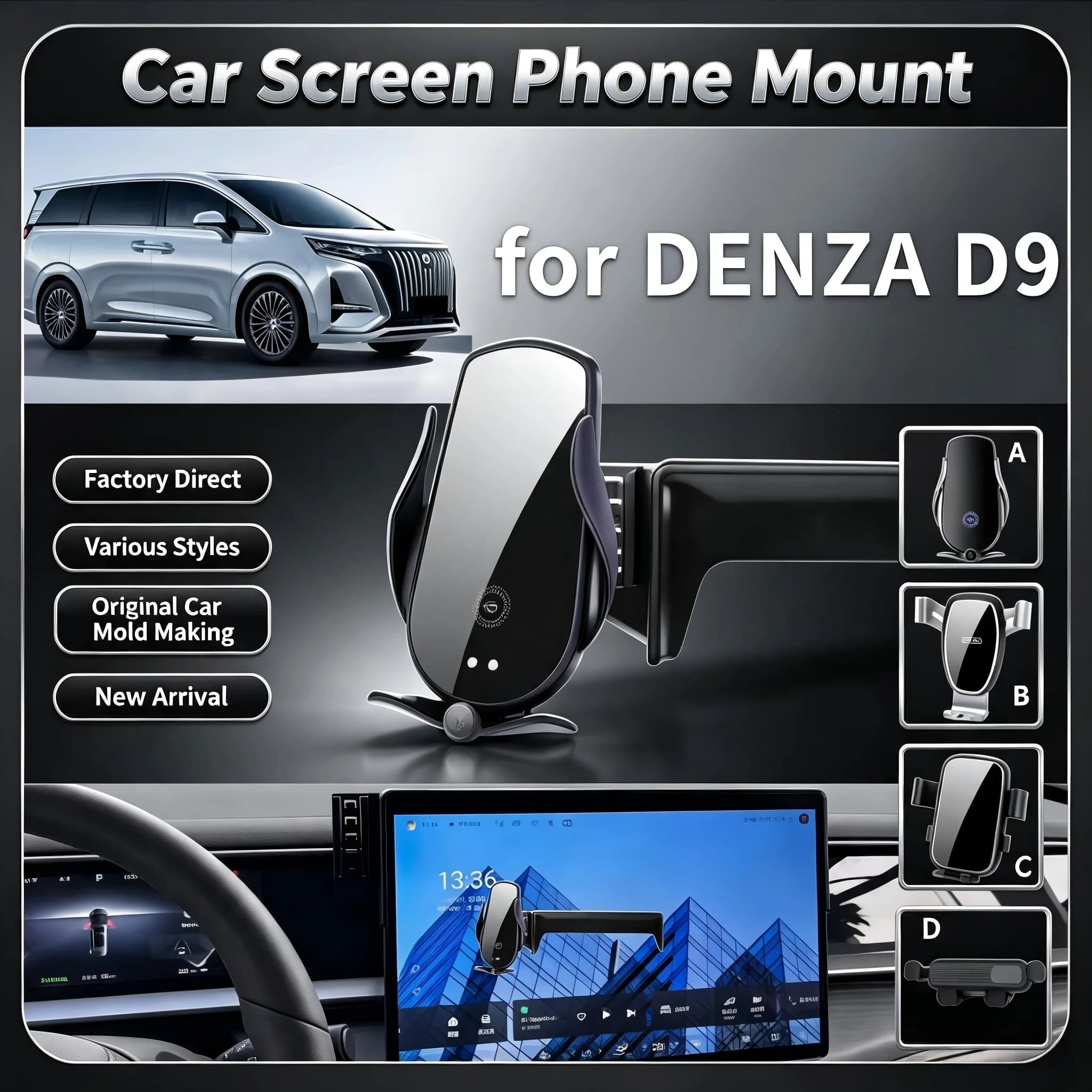 360 Adjustable Car Screen Phone Holder For DENZA D9 2023-2025 GPS Navigation Stand Stable Mobile Bracket