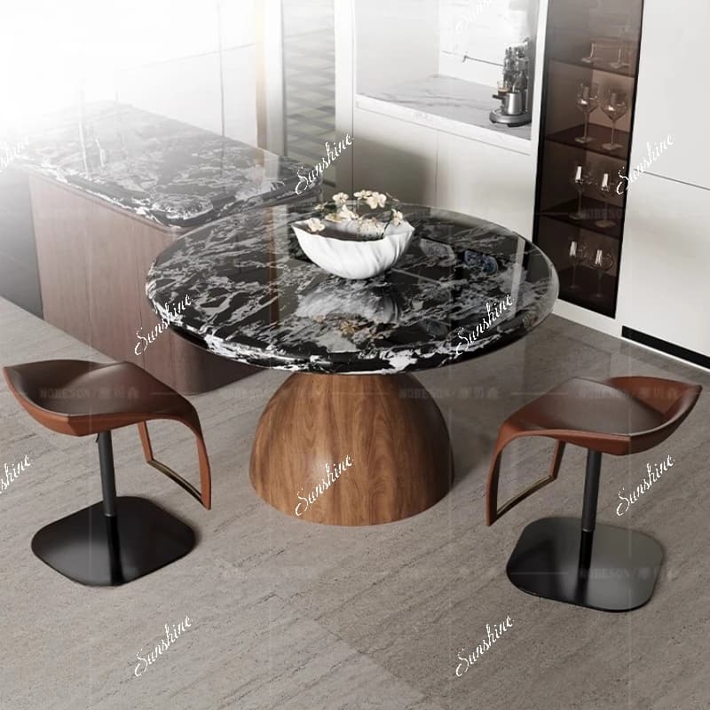 French medieval marble round table home modern light luxury high-end design