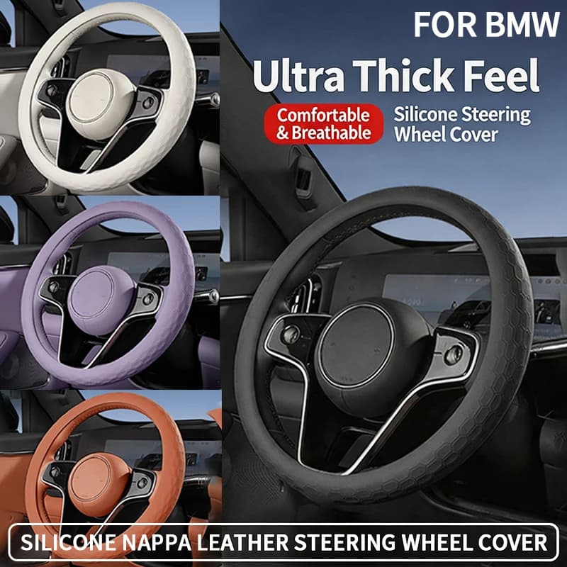 Steering Wheel Cover, Breathable Steering Wheel Cover, Silicone Steering Wheel Protector, Suitable for BMW Round Steering Wheel Models