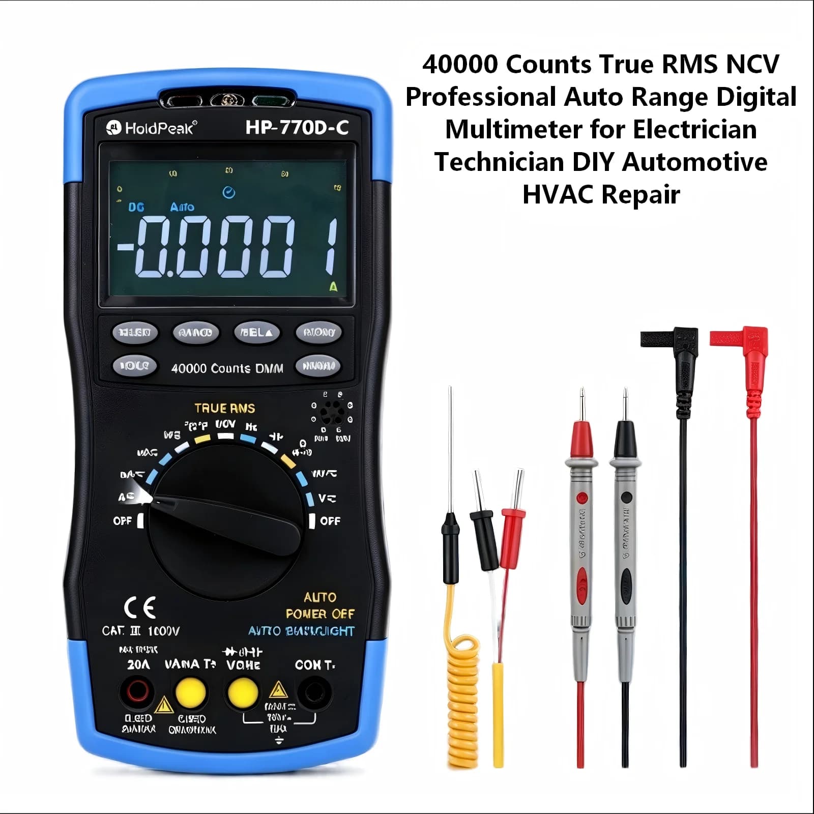 40000 Counts True RMS NCV Professional Auto Range Digital Multimeter for Electrician Technician DIY Automotive HVAC Repair