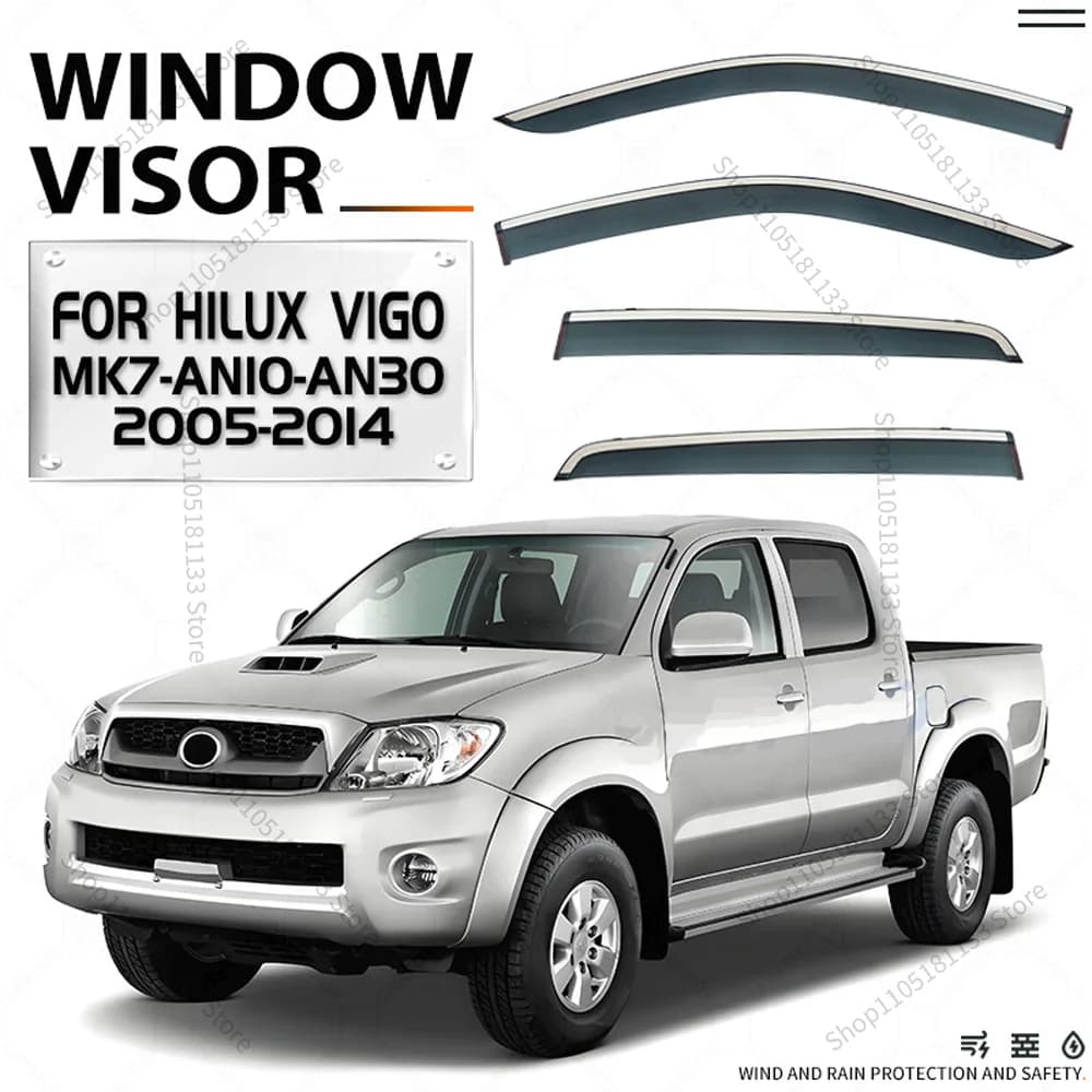 Chrome Strips Rain Guards for TOYOTA Hilux VIGO 7TH 2004-2014 Window Visor Wind Deflectors Door Visor Vent Shades Ventvisor