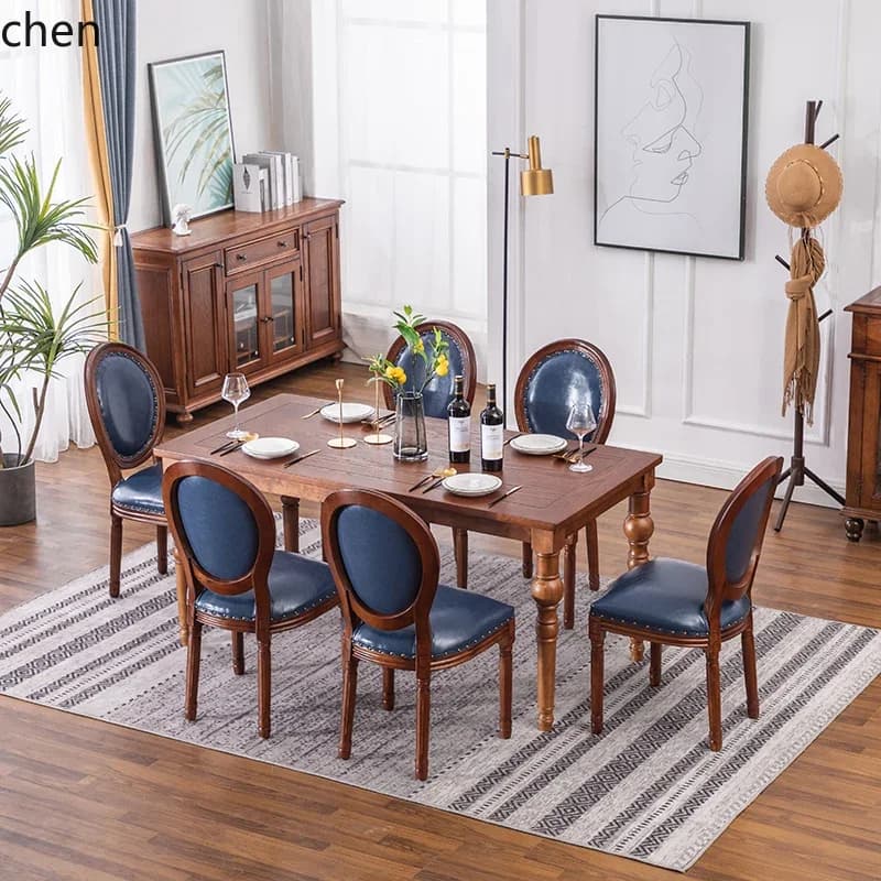 TQH-c13 solid wood dining table small apartment dining table and chair combination country  rectangular western restaurant table