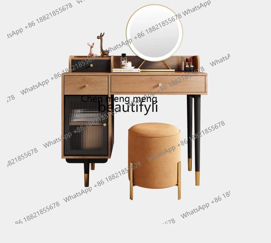 Affordable Luxury Style Solid Wood Dresser Desk Integrated Writing Desk   Bedroom Simple Dresser Table Cabinet with Mirror