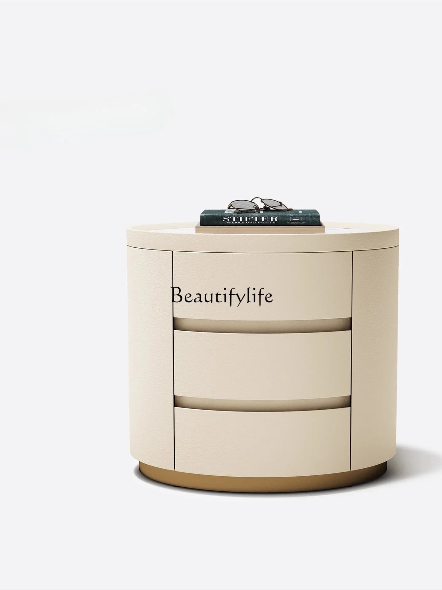 D33Designer bedside table oval all solid wood Italian minimalist style high-end household bedside storage cabinet