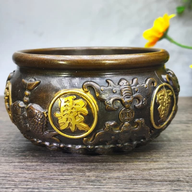 Gilt copper treasure bowl ornament, office opening gift, home living room decorative craft item
