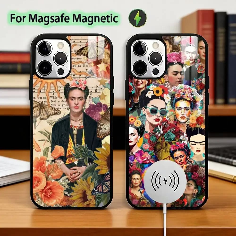 Fashion F-FridaS Kahlo Phone Case For iPhone17,16,15,14,13,12,11 Plus,Pro Magnetic with Magsafe Wireless Charging