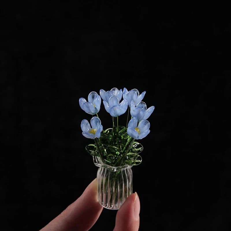 Handmade Glass Flower Bouquet Realistic Preserved Flower Arrangement for Home Fresh Table Decor Vase Centerpiece Unique Gift