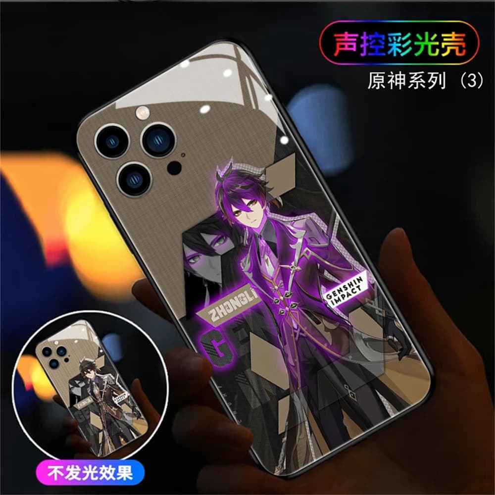 ZhongLi From Genshin Impact LED Light Up Phone Case Glowing Back Cover For iPhone Air 17 16 E 15 14 13 12 11 Pro Max X XR Plus