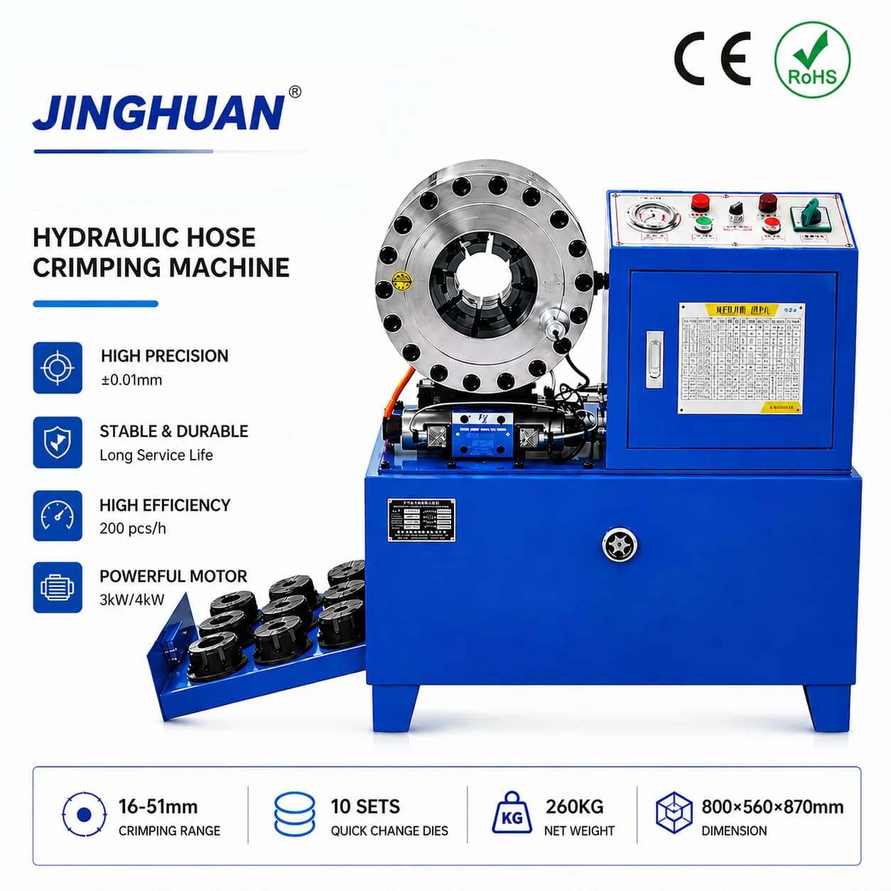 High-efficiency Hydraulic Hose Crimping Machine; Crimping Range 1/4 Inch - 2 Inches; 2-year Warranty